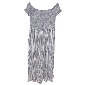 Just My Size Jumpsuit Women Wide Leg 3X Smocked Off Shoulder Striped Boho Summer